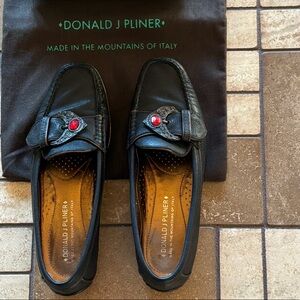 Donald J. Pliner Black Loafers with Red Detail